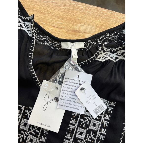 NWT Joie 100% Silk Long Sleeve Boho Embroidered Sequins Blouse Size Small - Picture 7 of 8